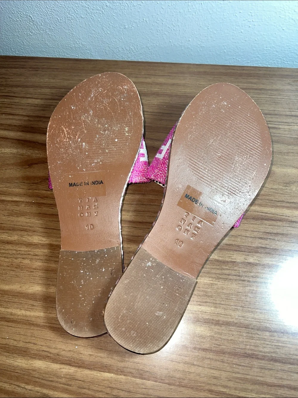 Pink Beaded Slide Sandals with Bold Embroidery